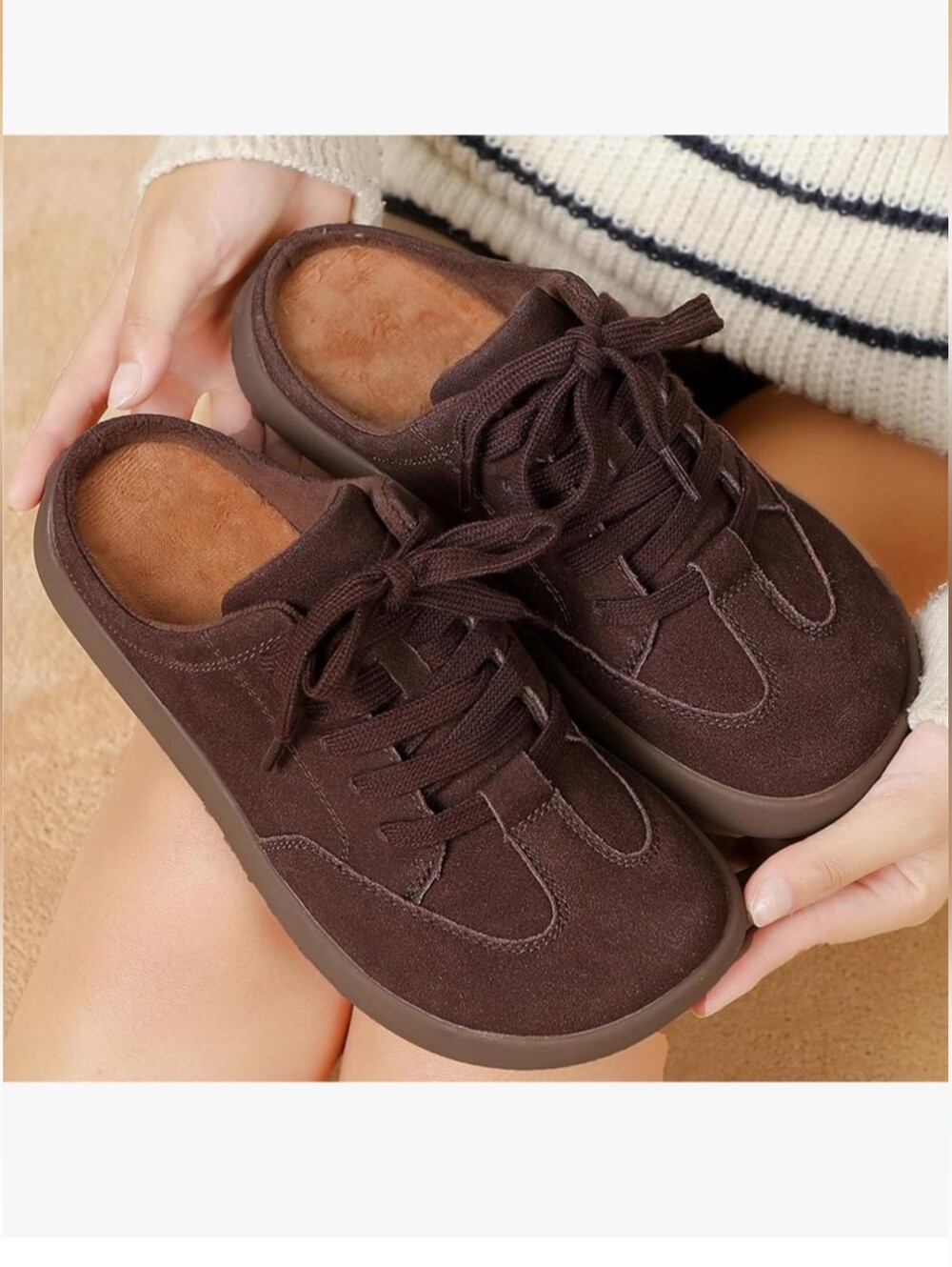 Women's Casual Suede Mule Sneakers in Brown